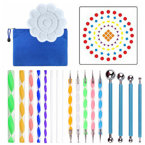20 piezas de herramientas de punteado de mandala, plantillas de pintura de bricolaje, pinceles de paleta de bolas, kit de puntos de repujado multifunción para lienzo, rocas, colorear, dibujar, manuali