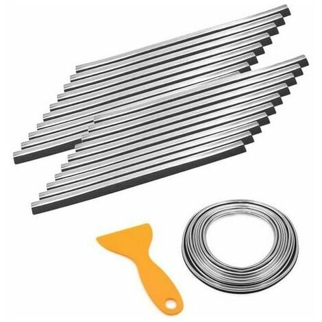 20 piezas de PVC para salida de aire de coche y tira de moldura interior de 15 pies con herramienta de instalación, universal para decoración brillante de bricolaje (plata)