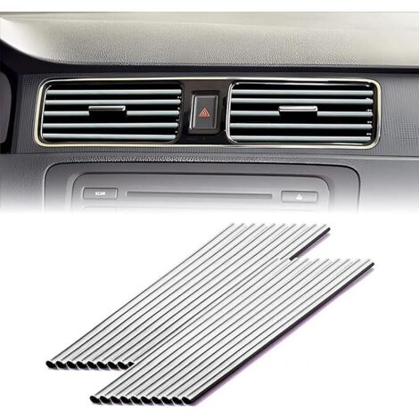 20 piezas de tiras interiores de coche de 20 cm de PVC, accesorios para coche, decoración interior, moldura de salida de aire acondicionado para todas las ranuras de ventilación rectas (plata)