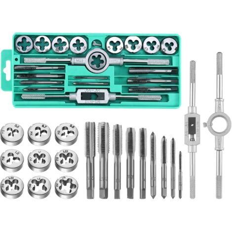 20 Piezas Juego de Machos y Terrajas M3-M12, Juego de Machos y Troqueles, Juego de Herramientas para Roscar, Juego de Machos y Matrices, Juego de Grifo y Troqueles con Llaves Métricas