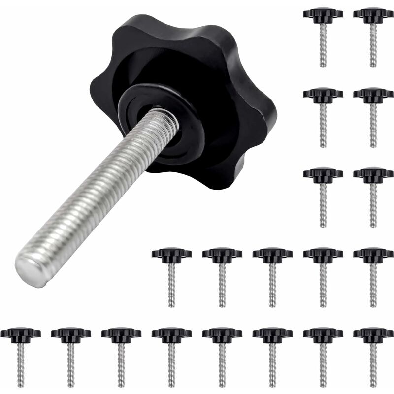 

20 Piezas Perilla de Estrella, Plástico Tornillo de Mano Moleteado Roscado Perilla de Sujecion Perilla de la Máquina Herramienta - Negro,M6 x 35 mm