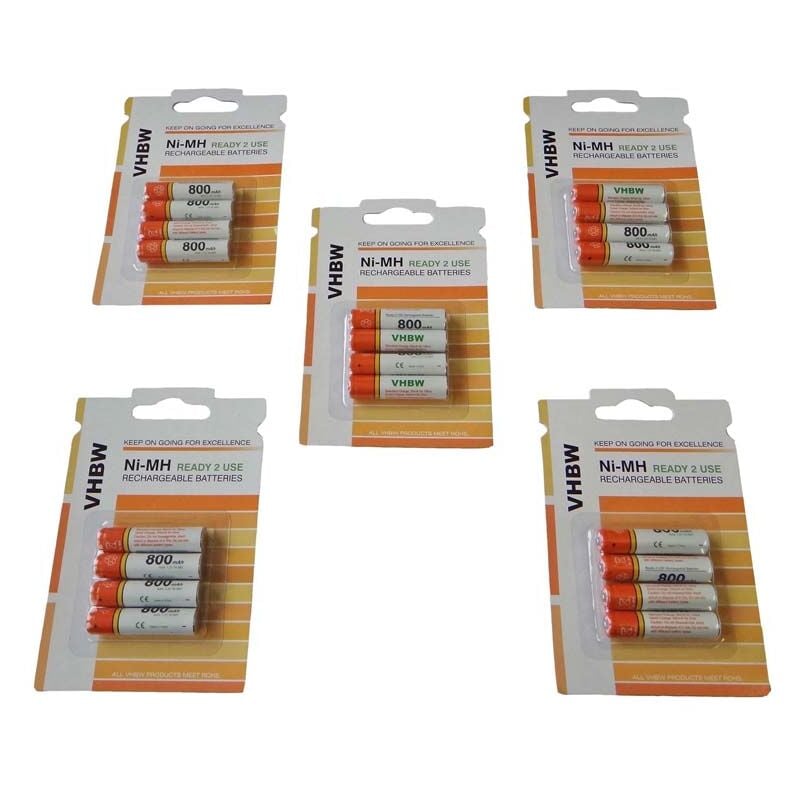 

20 Pilas AAA marca Micro, R3, HR03 800mAh para Telekom T-Com Sinus 501i, 502i, A302i, A502i, CA33 - Vhbw