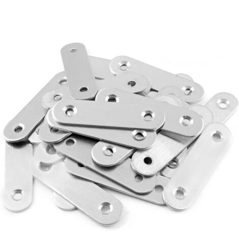 20 placas de conexión (57 x 16 x 2 mm) Soporte plano de montaje para reparación recta Conector de soporte de estante