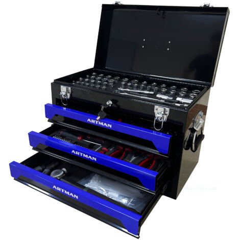 20 Plateau porte-outils 3 couches, rack à outils 4 niveaux avec barre métallique, espace de rangement supérieur et accessoires. Idéal pour garage, appartement ou établi de travail - Noir & Bleu