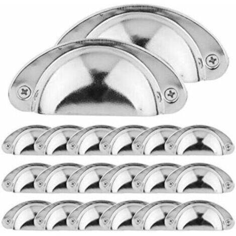 20 poignées de coquille vintage pour tiroir de meubles de cuisine fer incurvé boutons de porte d'armoire rétro poignée de meubles boutons de fer (argent)