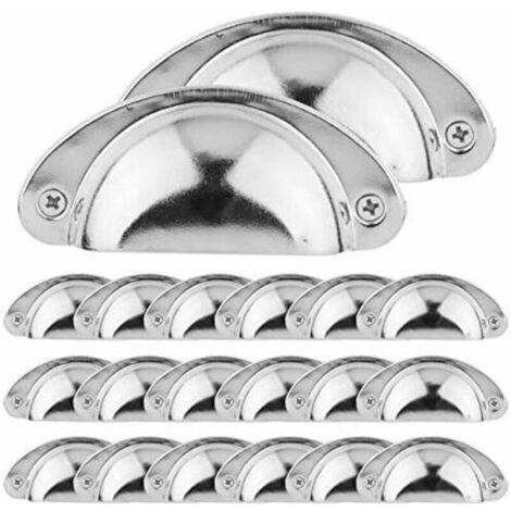 20 poignées de coquille vintage pour tiroir de meubles de cuisine fer incurvé boutons de porte d'armoire rétro poignée de meubles boutons de fer (argent)
