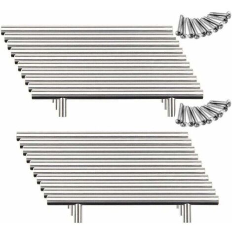 20 poignées de porte de placard de cuisine en acier inoxydable (128 mm (distance entre les centres des trous))