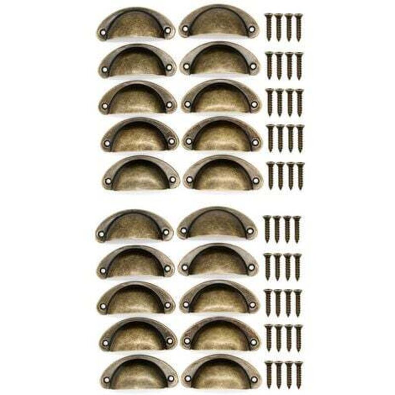 20 Poignées De Tasse Coquille Couleur Bronzée, Poignées De Tirage De Tiroir Vintage, PoignéEs Et Boutons De Porte De Placard De Cuisine Rétro