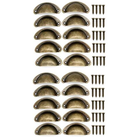 20 poignées en bronze en forme de coquillage, poignées de tiroir vintage, poignées et boutons de porte de placard de cuisine semi-circulaires vintage et poignées de porte de coiffeuse.