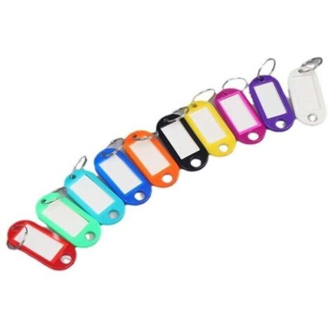 20 Porte Clef Etiquette en Plastique 10 Couleurs, étiquettes Inscriptibles pour clés de maison, étiquettes à bagages, de Nom D'animal de Compagnie Étiquettes