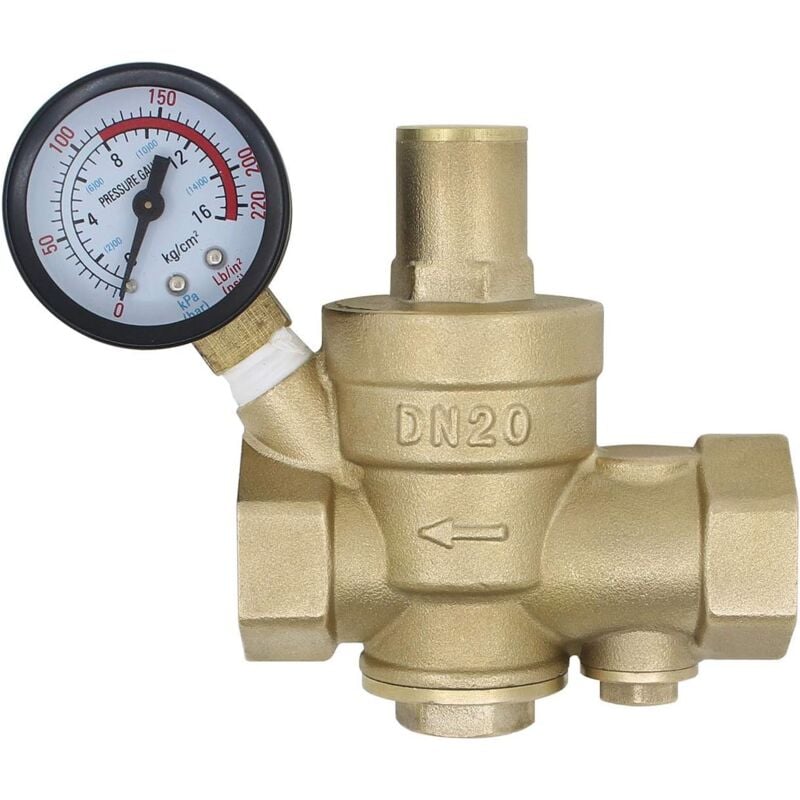 20 Regulateur de pression eau avec filtre remplaçable 1/2 3/4 1 1-1/4 1-1/2 2 pouce - reducteur de pression d'eau avec manomètre (DN15-1/2 pouce)