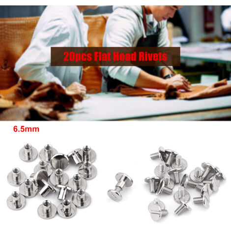 20 rivets en laiton à tête plate pour réparation de cuir et projets artisanaux, lot de 20 pièces (6,5mm)