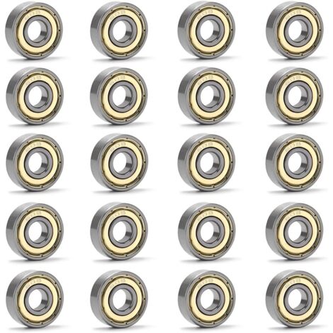 20 rodamientos 608 ZZ, rodamientos de bolas de metal con doble blindaje 608 ZZ, rodamientos de bolas de ranura profunda en miniatura ABEC-7 para impresora 3D (8 mm x 22 mm x 7 mm), plateados