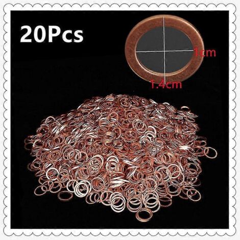 20 rondelles d'étanchéité en cuivre M10 10 mm pour durites de frein et d'embrayage tressées de moto, raccords banjo, style laiton rouge.