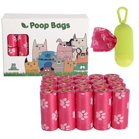 20 Rouleaux De Sacs Djections Biodgradables Dog Paws Epi - Rose - Avec Distributeur, Sacs Djections Impermables Pour Chiens, Sacs De Ramassage D