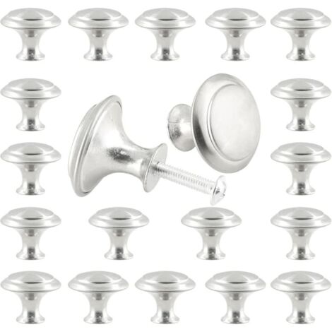 20 round cabinet knobs, 2.9 cm silver drawer knobs and handles, modern dressing table knobs suitable for wardrobes, cabinets, and doors.