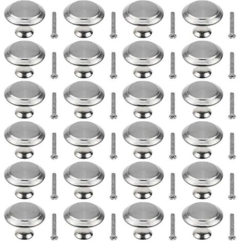 20 runde, pilzförmige Edelstahl-Türknöpfe (27 mm Durchmesser) mit Griffen und 20 Schrauben für Küchen-, Badezimmer- und Schlafzimmermöbel