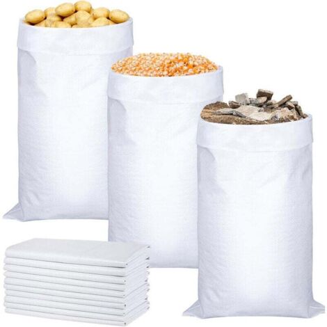 20 Sacs Tissés Blancs 60 x 105 cm Sac en Polypropylène, 50kg Sac à Gravats Grand Sac de Dechets Reutilisable pour Céréales Aliments pour Animaux Gravier de Chantier et Feuilles Mortes,OUYLAF
