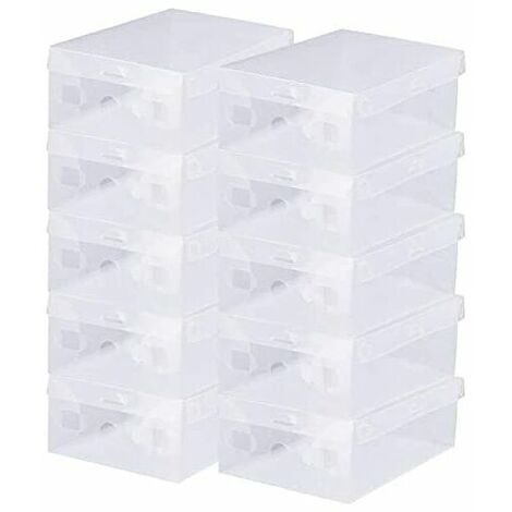 Difu impilabile pieghevole in plastica trasparente impilabile colore: Bianco trasparente 20 pezzi Scatola per scarpe per scarpe fino alla taglia 44 