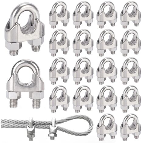 20 Serre cable,Acier inoxydable 304,Fixation câble Ø 3mm,U-boulon,M3,Tente et garde-corps