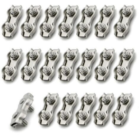 20 Serres Câbles en Acier Inoxydable pour Fixation de Cordes, Fils, Câbles Métalliques, Idéal pour Rangement et Sécurisation