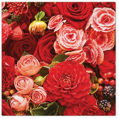 20 serviettes en papier renoncules et roses 33 cm
