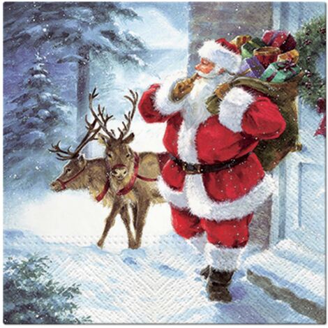 20 serviettes papier Pere noel et ses rennes