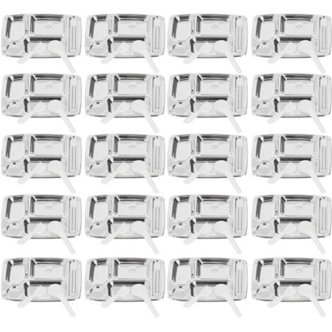20 Sets Mini Plateaux de Dîner Divisés en Résine Argentée avec Cuillère et Fourchette pour Maison de Poupée 1/12 1/6