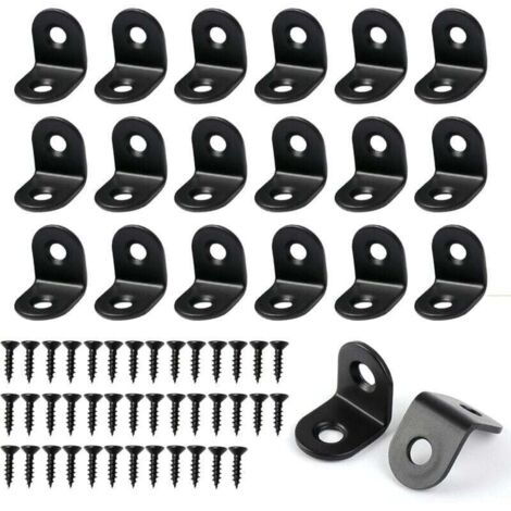 20 soportes de esquina en forma de L con 40 tornillos, XU, soportes de esquina de acero inoxidable para madera, negros - KZQ