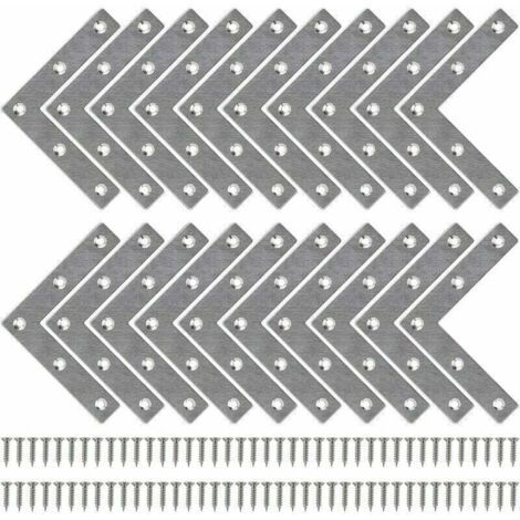 20 soportes metálicos en forma de L, esquinas planas y rectas con tornillos para muebles de madera, reparación de armarios, 80 mm