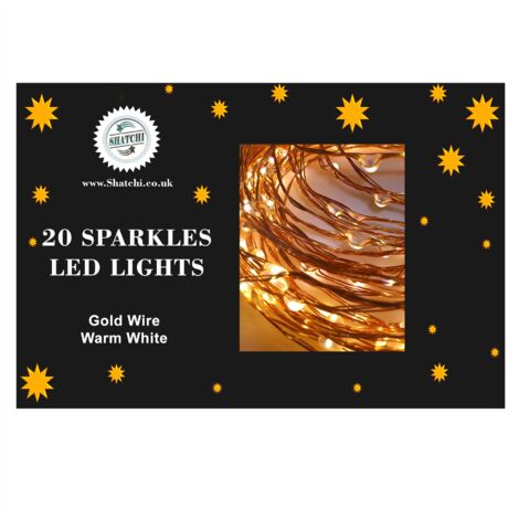 20 Sparkles Warm White LED Battery Operated Lights with Gold Wire