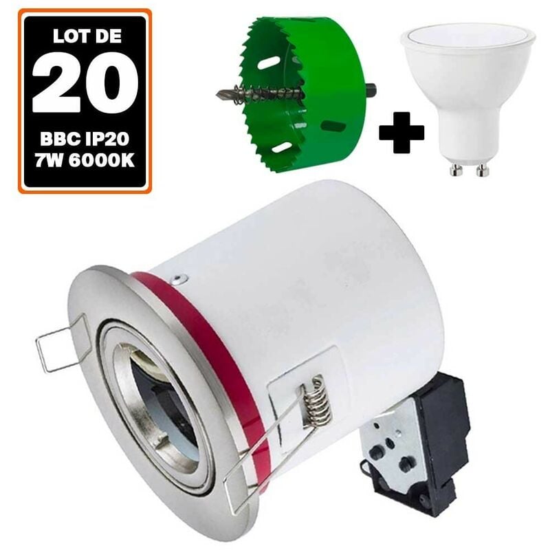 Europalamp - 20 Spot bbc Orientable RT2012 IP20 Alu brossé + Ampoule GU10 7W