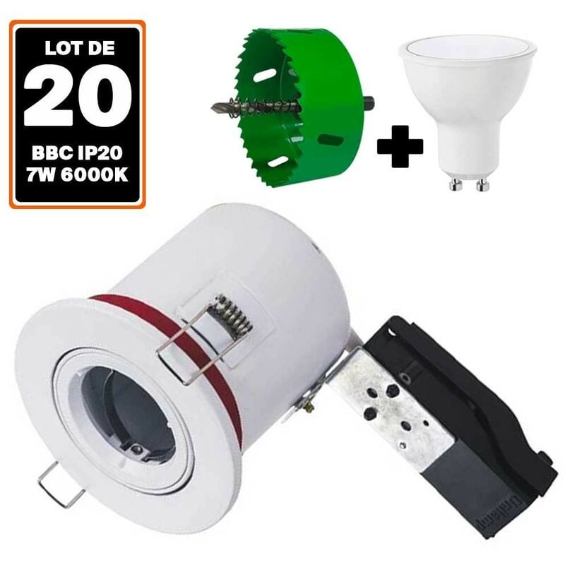 20 Spot BBC Orientable RT2012 IP20 Blanc + Ampoule GU10 7W Blanc