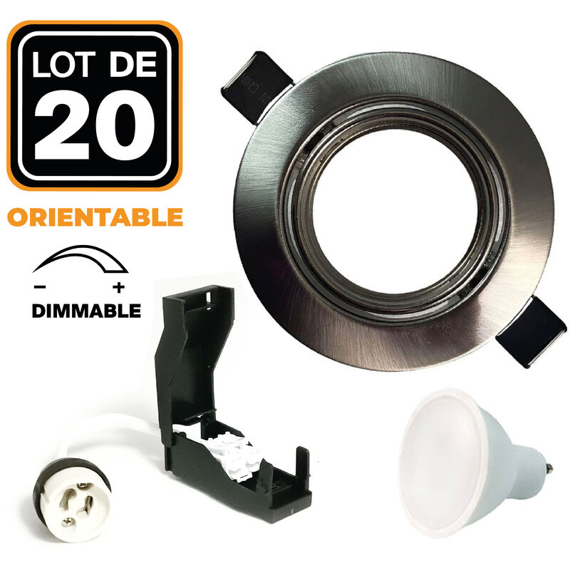 

20 focos empotrables orientables aluminio cepillado con GU10 6 W Regulable Blanco neutro 4500 K