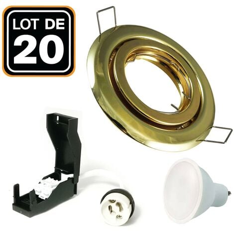 20 Spots encastrable orientable DORÉE avec GU10 LED de 7W eqv. 56W Blanc Froid 6000K