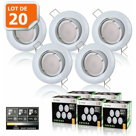 20 SPOTS LED DIMMABLE SANS VARIATEUR 7W eq.56w BLANC NEUTRE ORIENTABLE FINITION BLANC