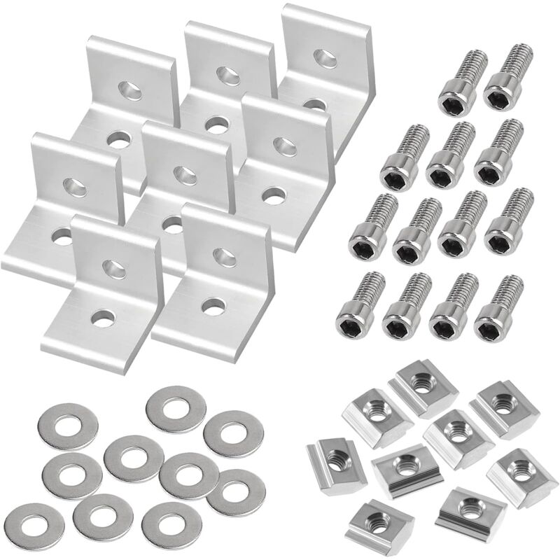 Image of 20 Stück Aluprofil Winkelverbinder Set, Befestigungsmaterial 30x30 nut 8, Mit Schraube, Stahlwinkel Aluminium Profil Winkelverbinder für Befestigung