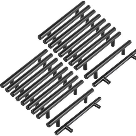 20 Stück 128 mm Edelstahl T-Bar schwarze Küchenschranktürgriffe mit Schrauben