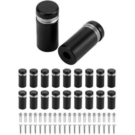 20 Stück 12x25 mm Edelstahl-Werbeschrauben, Wandhalterungen für Glaspaneele, für Werbung mit Schrauben, schwarz