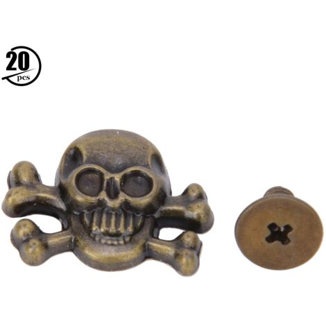 20 Stück 15 mm große gotische Totenköpfe mit Knochennieten – Punk-Rucksack-Accessoires und Dekorationen im Rock-Stil