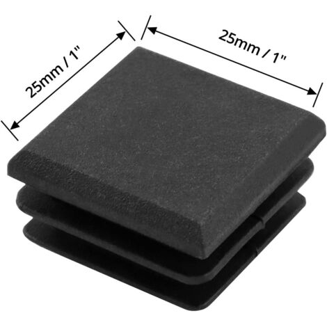 20 Stück 25 x 25 mm Vierkantrohr-Klappstopfen, quadratische schwarze Kunststoff-Endkappe für Rohre, Polyethylen-Kunststoff, Endkappen