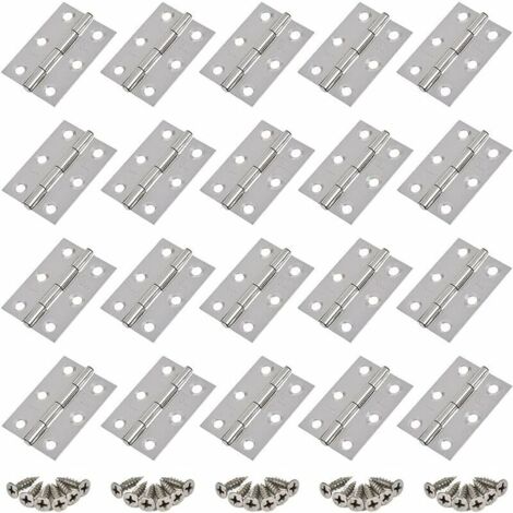 20 Stück Edelstahlscharniere, Türscharnier, Löcher für flache Klappscharniere, Schrankschubladenscharnier, Fensterscharnierverbinder, silbernes Kastenschrankscharnier, mit 20 Stück Schrauben G
