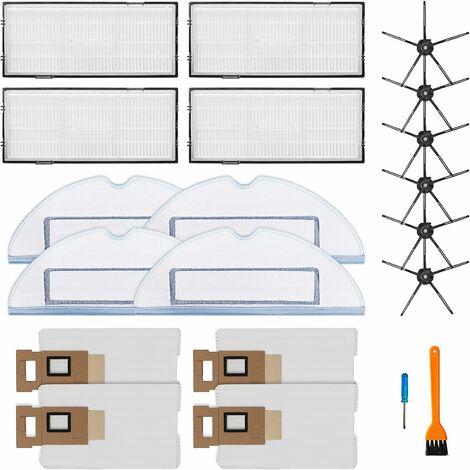 20 Stück Ersatzteile Zubehör für Roborock Xiaomi S7/S7+ Staubsauger (4 Staubsaugerbeutel, 4 Wischpad, 6 Seitenbürsten, 4 Hepa-Filter)