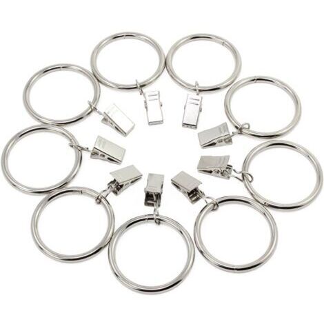 20 Stück Gardinenringe mit Klammern, 38mm Innendurchmesser (Silber) Vorhangaufhängungsringe aus Edelstahl mit Clips für Vorhangfotos Dekoration