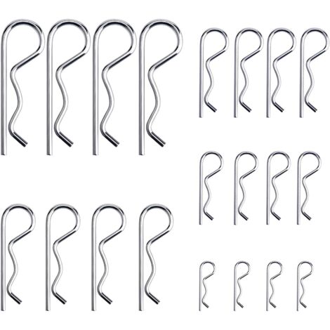 20 Stück R-Clips-Haltestifte, verzinktes, robustes Splint-Kupplungsbolzen-Sortiment-Set für Abschleppwagen-Verriegelungssysteme, M1,2–M3,5