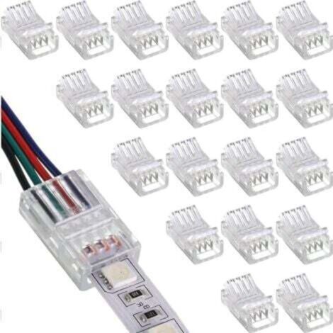 20 Stück RGB 5050 LED-Streifenverbinder, 4-polige 10-mm-Verbinder ohne Spalt für LED-Streifenverbindungen