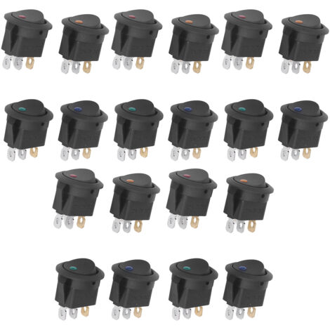 20 Stück runde Wippschalter 12V LED 3-polig 2-Positionen SPST Blau Grün Gelb Rot KCD1