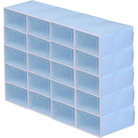 20 Stück Schuhboxen, faltbare Kunststoff-Schuh-Aufbewahrungsbox, transparenter Schuh-Organizer, stapelbare Schuh-Aufbewahrungsbox mit Deckel für Damen/Herren, 33 x 23 x 14 cm (Blau)