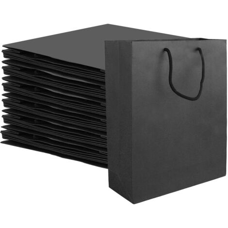 20 Stück schwarze Geschenktüten mit Griff, schwarze Geschenktüte 28 x 10 x 33 cm/250 g, schwarze Geschenktüte, Kraftbeutel mit Griff für Weihnachten, Geburtstag, Hochzeit, Party-Einkauf