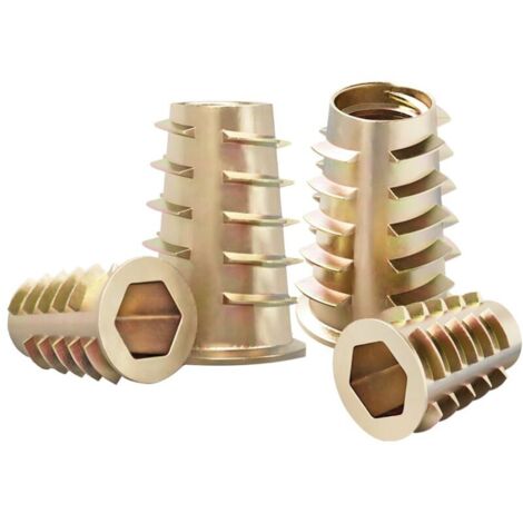 20 Stück Sechskant-Gewindemuttern, M4 x 15 mm Flachkopf-Gewindeeinsatzmuttern, Leiterform-Gewindeeinsatzmuttern für Holzmöbel